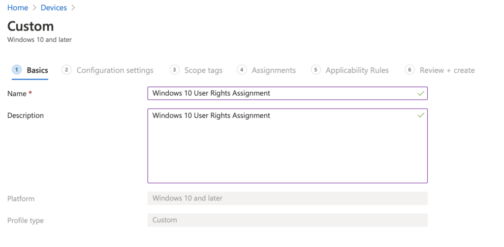 user rights assignment in windows 10