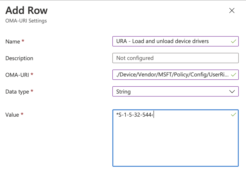 user rights assignment in windows 10